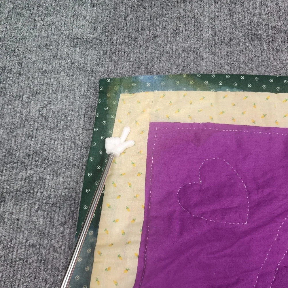 Vintage Hand Stitched Pineapple Welcome Quilt Wall Hanging Purple Green 25x31